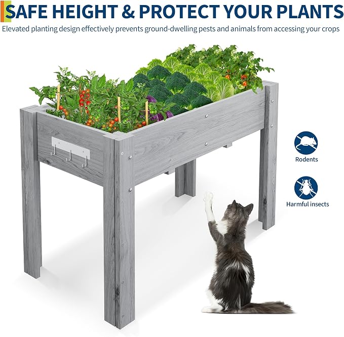 48x24x30IN Wooden Raised Garden Bed with Legs, Elevated Reinforced Large Planter Box for Vegetable Flower Herb Outdoor, Standing Growing Bed forGardening/Backyard/Patio/Balcony, Liner Included