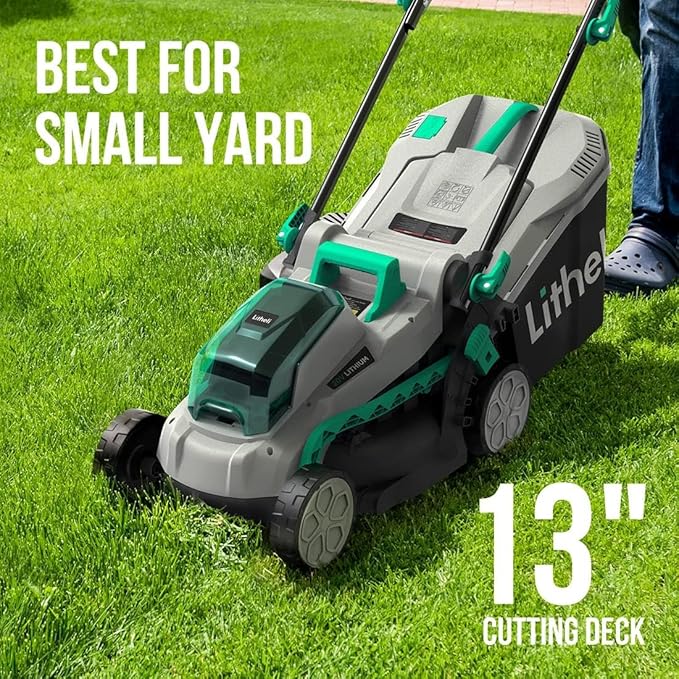 Litheli 20V 13" Cordless Lawn Mower & 20V Cordless 350 CFM 85 MPH Leaf Blower Bundle with Battery & Charger