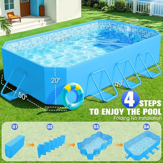 StarOcean 2026 Foldable Pool, Large Non-Inflatable Swimming Pool for Kids,Adult Collapsible Pools Hard Plastic Shell, Oversized Thickened,Portable Folding Kids Pools for Backyard 90"x50"x20"-LightBlue