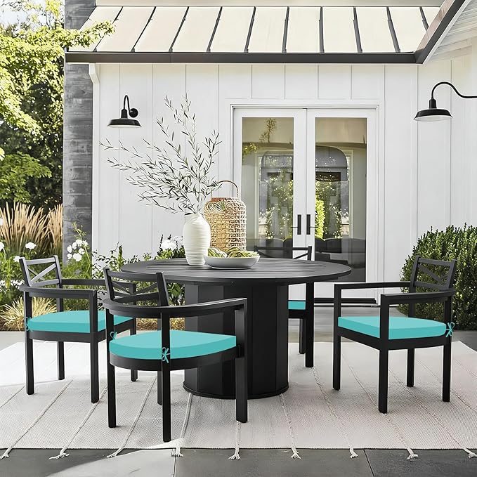 Basic Beyond Outdoor Chair Cushions Set of 4, Outdoor Cushions for Patio Furniture, Water Resistant Patio Chair Cushions with 2 Ties, 17x16x2, Teal