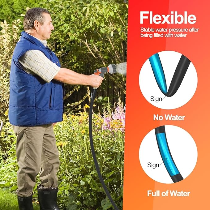 SPECILITE Garden Water Hose 150 ft x 3/4 in Heavy Duty, Flexible and Lightweight, Burst 600 psi, Kink-less Hybrid Rubber Pipe for Backyard, 3/4'' Brass Fittings, Black