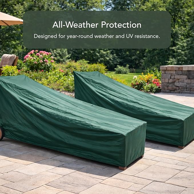 Classic Chaise Lounge Cover 2-Pack, Weather-Resistant Vinyl Outdoor Furniture Covers with Mesh Vent, Elastic Hem, UV Protection, Lightweight Patio Chair Covers - 30W x 82D x 38H - Green