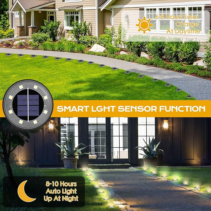 OULONGER Solar Lights Outdoor 16 Pack, Solar Garden Outdoor Waterproof Pathway Lights Bright In-Ground Lighting Decor for Lawn, Patio, Yard, Driveway, Step and Walkway Warm Lights