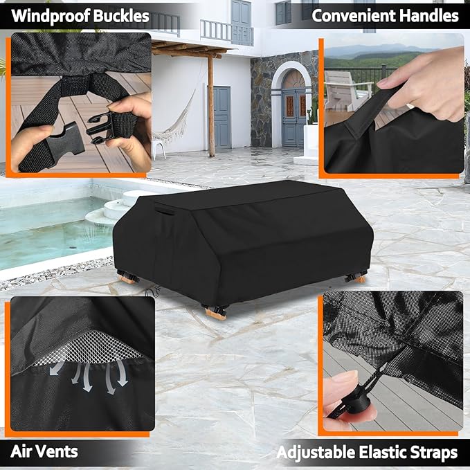 STARTWO Waterproof Picnic Table Cover Outdoor Patio Bench Covers for 8 ft Picnic Table Bench Set Windproof 96 Inch Black