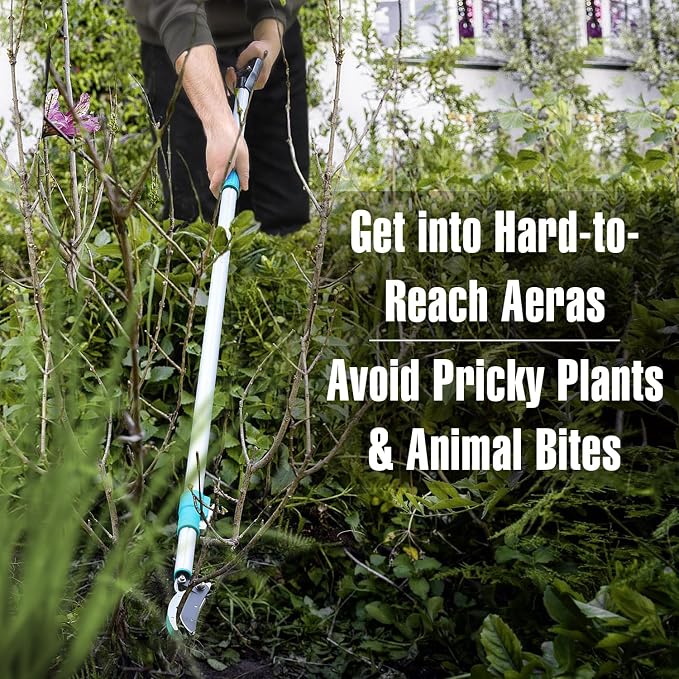 JARDINEER Lightweight Tree Pruner Extendable, 6-10ft Tree Trimmers Long Handle Pruner, Ergonomic Grip Long Reach Cut & Hold Pole Pruner and Stable Fruit Picker Pole