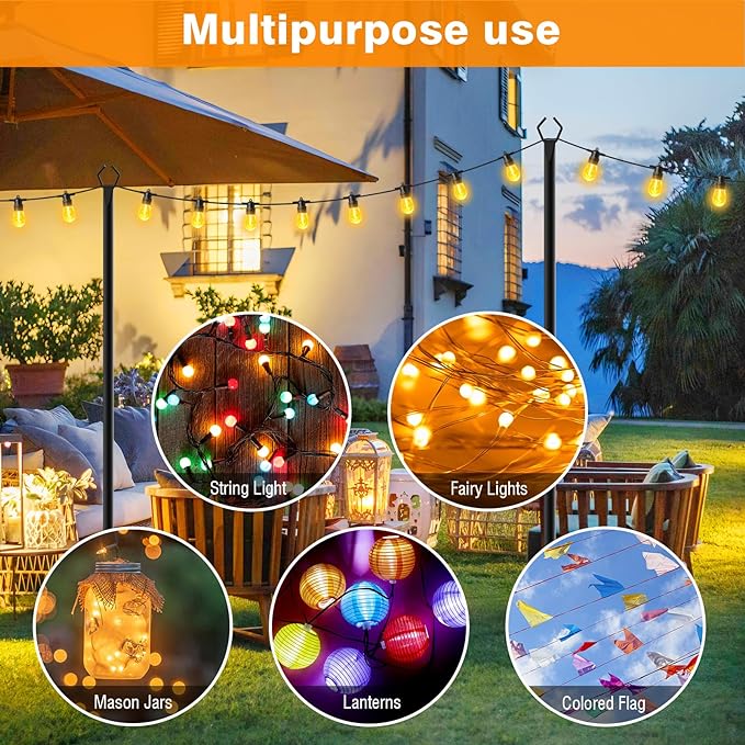 LETIANPAI 4 Pack String Light Poles,10 Ft Light Poles for Outside String Lights,Outdoor Lights Pole with Fork,Metal Poles Stand for Patio Deck Backyard