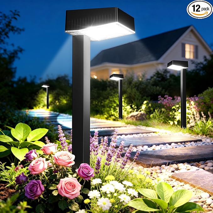 ELECLINK Solar Pathway Lights Outdoor, 12 Pack Garden Lights Solar Powered Path Lights with Larger LED Lens, 2 Light Modes Waterproof Outdoor Solar Light for Yard Driveway Walkway Landscape Patio Lawn