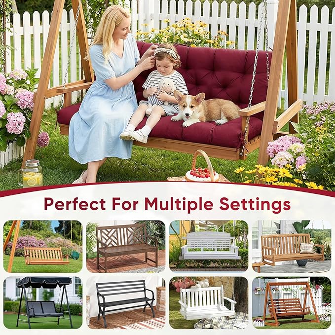 Waterproof Porch Swing Cushions 60 Inch,2 3-Seater Replacement for Outdoor Furniture with Backrest and Straps, Thick 4" Swing Seat Bench Cushion for Loveseat Glider Bench Patio Lawn Backyard