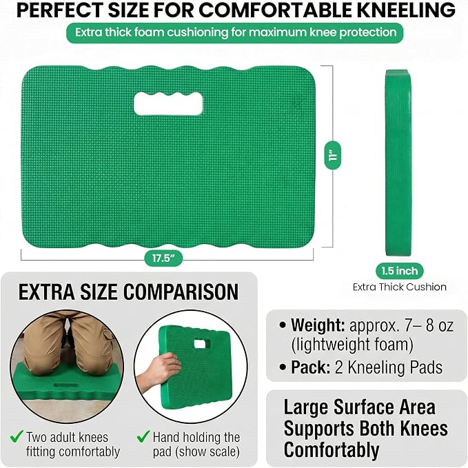 Extra Thick Foam Kneeling Pad for Gardening and Exercise Soft Comfortable Knee Cushion Mat for Floor Work Yard Tasks and Home, Set of 2 Large Green