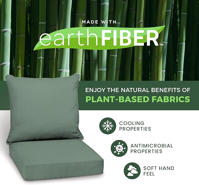 Arden earthFiber Outdoor Deep Seat Cushion Set (2-Pack), 22 in x 24 in, Weather-Proof, Rain-Proof, Fade Resistant Patio Cushion for Chair, Sofa, and Couch Sage Green Texture