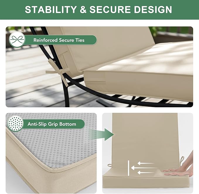 Summsun Outdoor Dining Chair Cushions 2 Pack, Water Resistant High Back Patio Seat Cushion Set with Ties, Removable Covers, Non-Slip Bottom for Garden Lawn Patio Furniture, 44 x 20 Inch, Cream