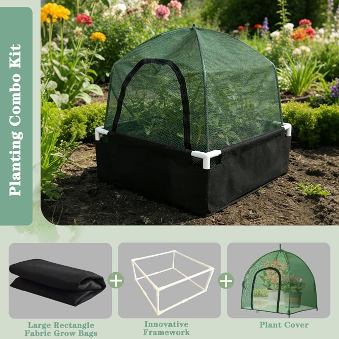 Breathable Felt Raised Garden Bed with PVC Frame, Heavy-Duty Square Planter Box for Vegetables, Herbs & Flowers, 3 Sizes– No Tools Assembly for Patio, Backyard Gardening（4.6*4.6*1FT 1PCS）