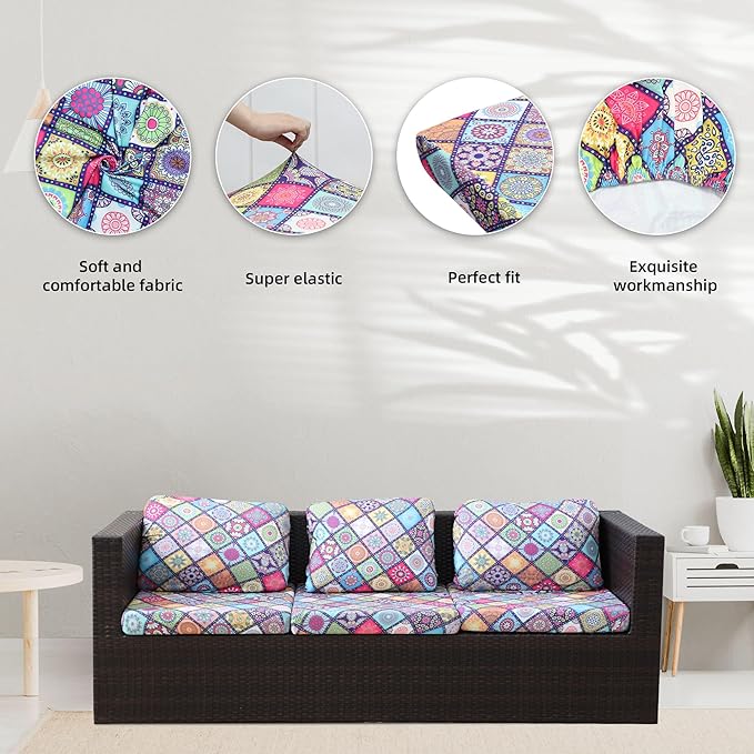 BIETYONE 8Pcs Stretch Patio Cushion Covers,Outdoor Couch Covers Replacement,Outdoor Couch & Sofa Slipcovers,for Patio Furniture Cushion Covers,Washable Reusable urniture Protector(Colored Glass,8PCS)