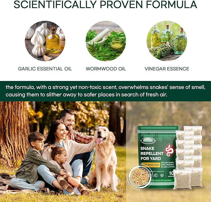 Snake Repellent for Yard Powerful: Keep Snake Away Repellent for Outdoors - Natural Safe for Children and Pets - Snake Be Gone for Lawn Garden Camping Fishing Home 10 Pouches