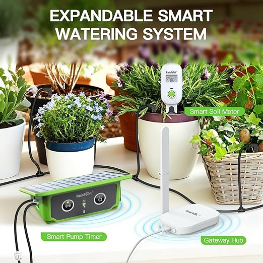 RainPoint WiFi Solar Drip Irrigation System Indoor & Outdoor,WiFi HUB Need | App Control Smart Automatic Plant Watering, Tap Free, Solar & USB-C, 10-15 Plants, for Balcony, Backyard & Container Garden