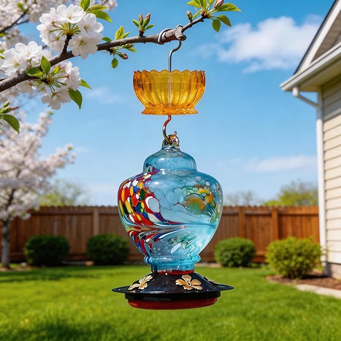 Ant Moat for Hummingbird Feeder - 9 OZ Extra Large Capacity Insect Guard - Daisy (Orange Yellow)