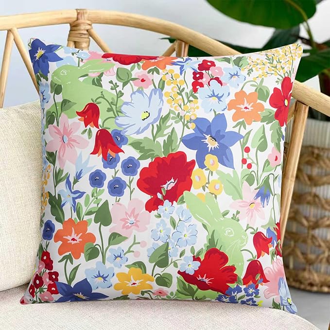 Adabana Spring Outdoor Waterproof Floral Pillow Covers Set of 2 Square Colorful Couch Cushion Cases 18x18 Inch Waterproof Decorative Pillows for Patio Garden Beach,Colorful