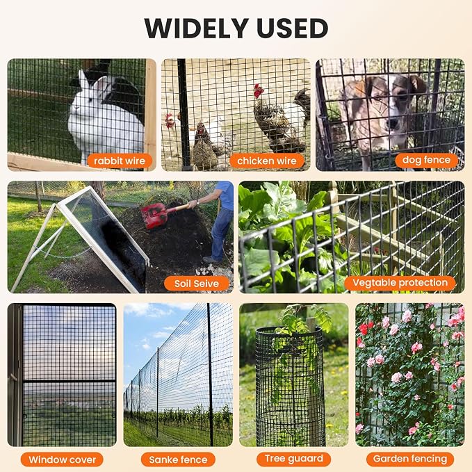 Black Hardware Cloth 1/2 inch 36 x 50 ft 19 Gauge - Vinyl Coated Wire Mesh Roll Chicken Wire Fencing, Chicken Wire Mesh, Wire Fence Rolls for Home and Garden Projec