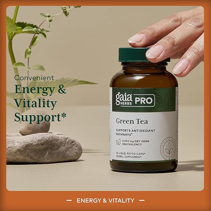 Gaia Herbs PRO Green Tea - Heart Health & Antioxidant Support Supplement* - Health Supplement with Green Tea Leaf Extract - Vegan Gluten-Free Soy-Free - 60 Liquid Phyto-Caps (30 Servings)