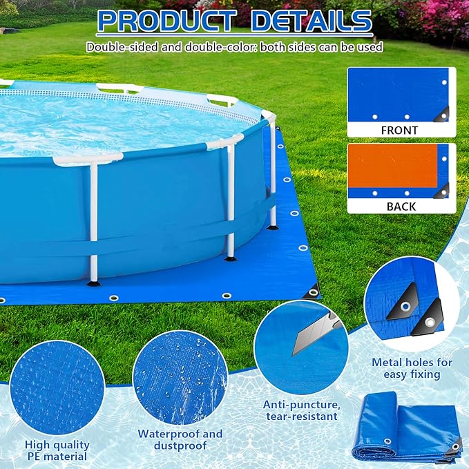 21 Ft Pool Liner Pad for Above Ground Pools, Thickened Pool Mat Tarp for Under Pool, Dual-Color Pool Ground Pad Cloth Floor Mat for Pool Bottom, Puncture Protection & Extend Liner Life