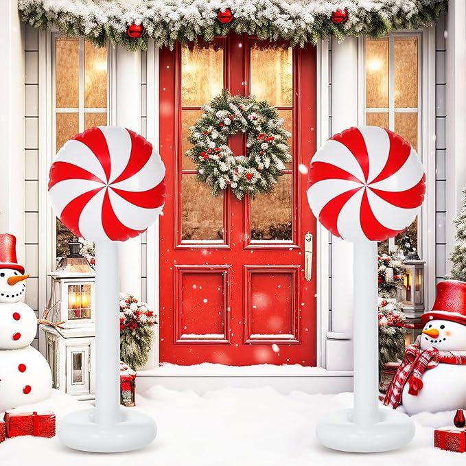 Simgoing 4 Pcs Christmas Inflatables Candy Outdoor Decorations 4 FT Christmas Candy Inflatable Column Blow up Decoration for Winter Xmas Lawn Yard Garden Home Decor(Red, White)