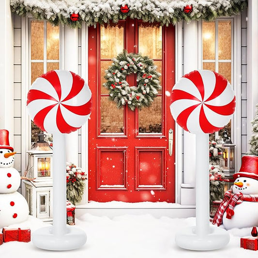 Simgoing 4 Pcs Christmas Inflatables Candy Outdoor Decorations 4 FT Christmas Candy Inflatable Column Blow up Decoration for Winter Xmas Lawn Yard Garden Home Decor(Red, White)