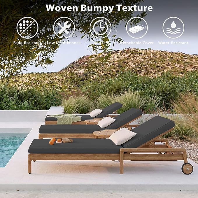 Sundale Outdoor Olefin Chaise Lounge Cushion Set of 2, Water-Resistant Patio Lounge Chair Cushion, Thick Lounger Pad with 4 Straps Dark Gray, 80 x 26 x 4 Inches