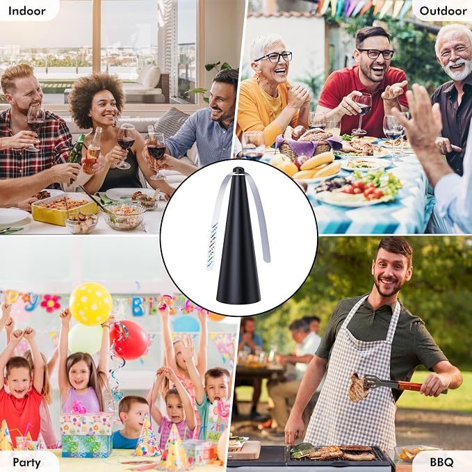 3 Pack Portable Outdoor Indoor Batteries Powered Picnic Table Top Spinner with Metal Hanger, Bug Repellent for Restaurant, Camping (Black)