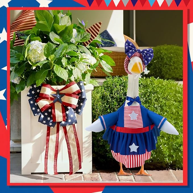 Patriotic Porch Goose Outfits for 23 Inch Lawn Statue, 4th of July Costume for Plastic/Cement Statue, Spring Sculpture Clothes for Garden Patio USA 250th Anniversary Decoration