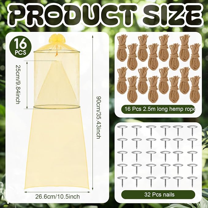Qualirey 16 Pack Spotted Lanternfly Traps Lantern Fly Killer Mesh Tree Trap with Jute Rope and Nails Effective Way to Catch Lantern Flies and Nymphs (Yellow)