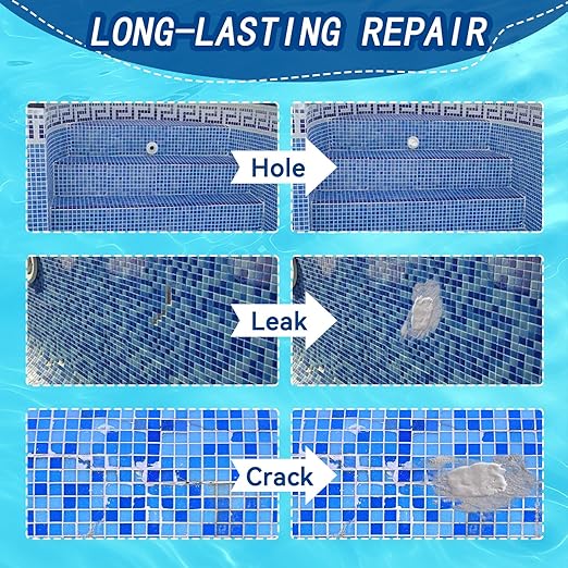 Bellisinno 4.2 oz. White Pool Epoxy Putty, 2-Part Underwater/Above-Water Repair, Fix Leaks, Cracks, Filling, Sculpting, Tile, Concrete, Fiberglass, Cement, Swimming Pool Maintenance Kit