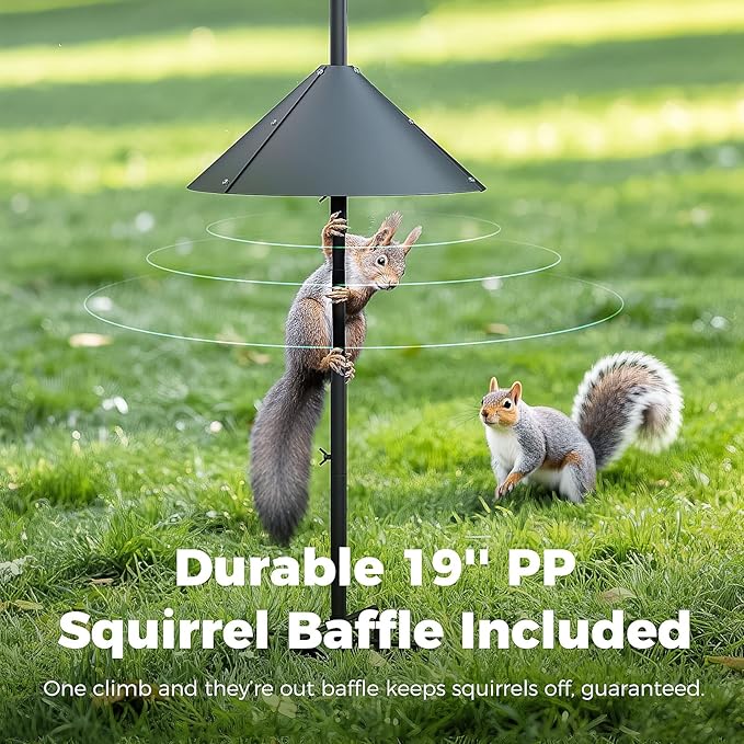 Bird Feeder Pole with Squirrel Baffle, 91'' Inch Heavy-Duty Bird House Pole for Outdoors,Adjustable Height,Universal Mount Kit for Bird Feeder Camera &Bird House (Adapter Included)