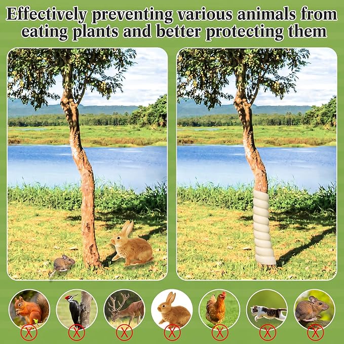 Wesiti 20 Pcs Tree Trunk Protector Plastic Spiral Trunk Tree Wrap Guard Bark Tube Protectors to Protect Bark Saplings from Deer Cats Rodents Rabbit Mowers (Beige)