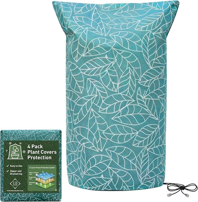 Plant Covers Freeze Protection 59"x91" in 4 Pack | Green Winter Frost Blankets for Outdoor Plants | Reusable Garden Cover Bags with Zipper Drawstring | Cold Weather Shrub Protection Cloth