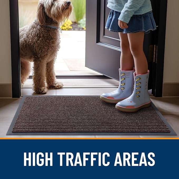 OLANLY Front Door Mat Indoor Outdoor Entrance, 2-Pack 33 x 21 Inch, Waterproof Heavy Duty Doormat, Fade Resistant, Low Profile, Easy Clean Patio Porch Welcome Floor Mats for Entry, Tan