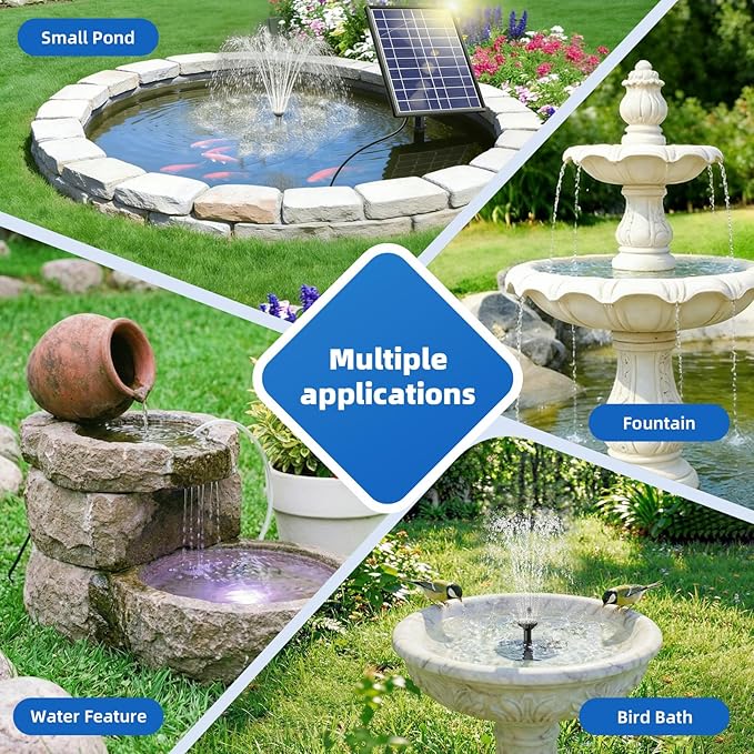 Antfraer Solar Pond Filter with Fountain Pump, 4W Solar Fountain Pump with Pond Filter, Solar Powered Water Pump Kit with 5 Nozzles & PVC Tubing for Bird Bath, Garden, Outdoor Fish Tank