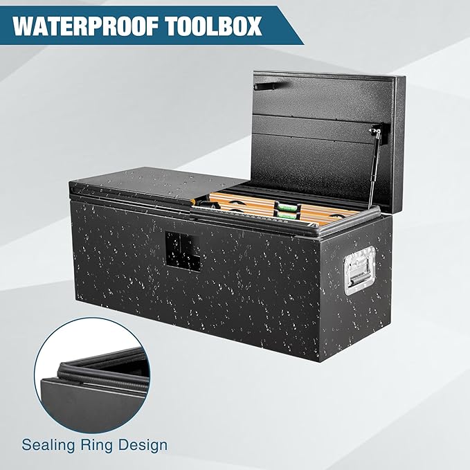 Heavy Duty Steel Truck Toolbox – 76x38x38cm – Gas Shock Lid – t-Handle Lock – Weatherproof Rubber Seal – Secure Underbody Storage Chest – Fits Pickup, Truck Bed, RV, Trailer