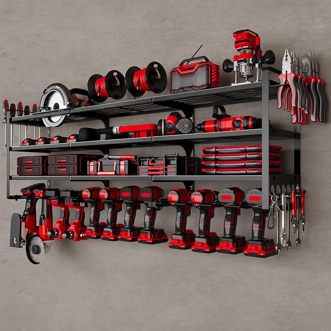 NattyDot 48" Large Power Tools Organizer Wall Mount,12 Drill Holder for Garage, Workshop Heavy Duty Storage Rack
