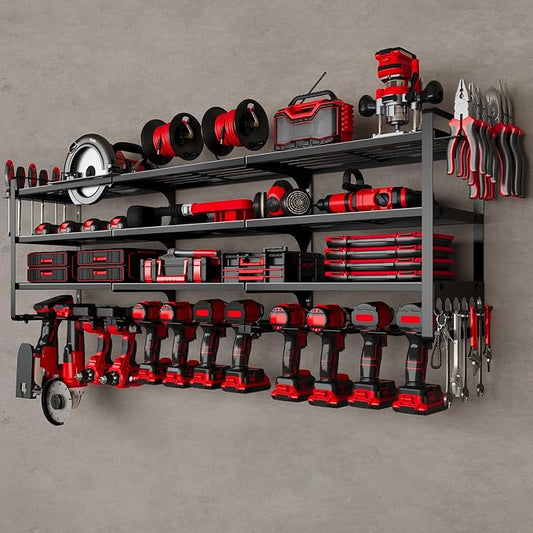 NattyDot 48" Large Power Tools Organizer Wall Mount,12 Drill Holder for Garage, Workshop Heavy Duty Storage Rack