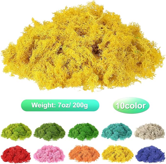 uxcell Preserved Reindeer Moss, 7oz Fake Moss for Crafts Artificial Dried Moss for Decoration Terrariums Potted Plants, Yellow