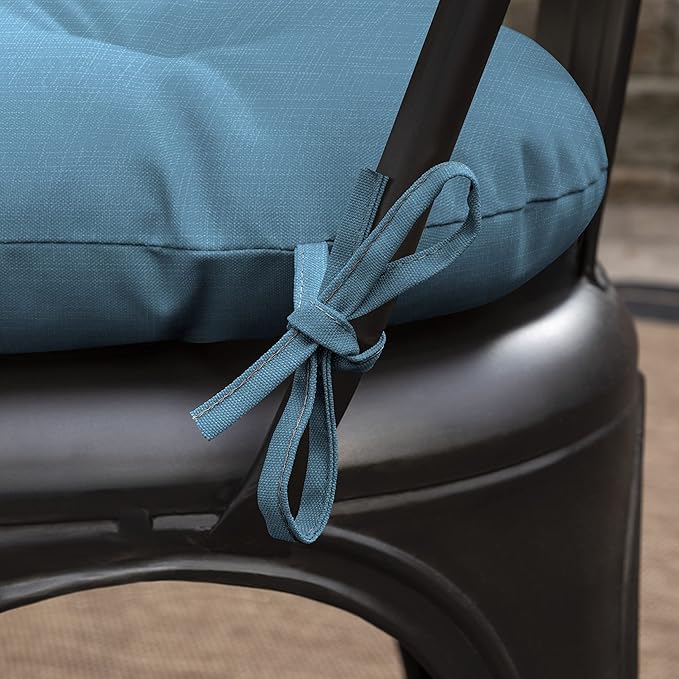 Arden Outdoor Tufted Bistro Seat Cushion, Set of 4, 14.5 in x 15 in, Rain-Proof, Fade Resistant French Blue Texture