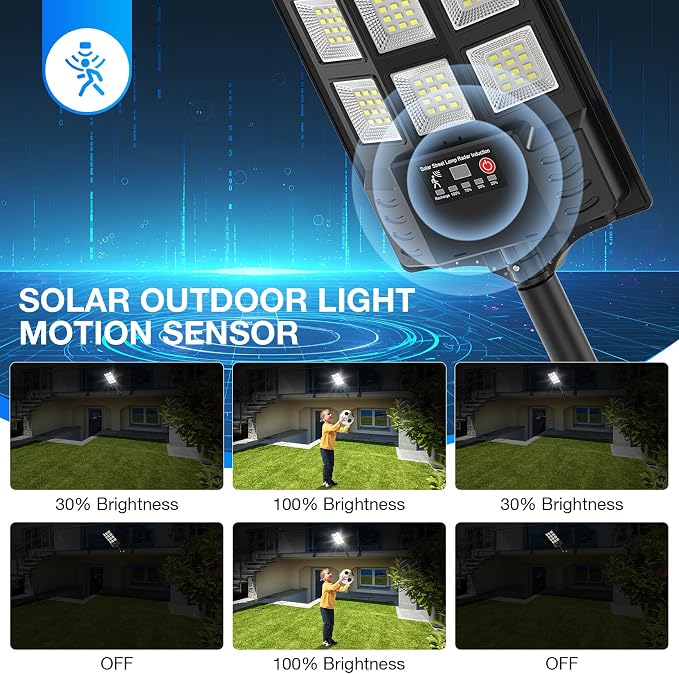 Solar Street Lights Outdoor Waterproof,6500K 320° Wide Angle Solar Flood Light, LED Parking Light with Motion Sensor and Remote Control, Suitable for Street, Parking lot-4PACK
