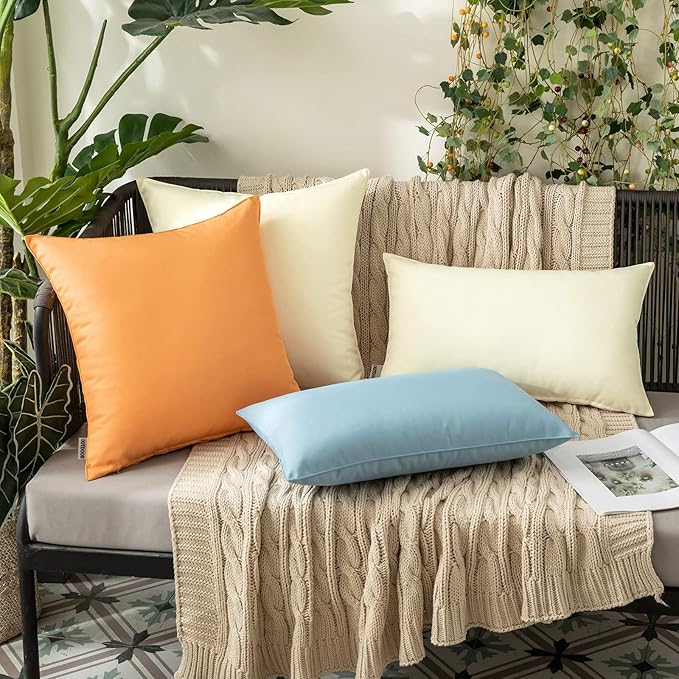 MIULEE Pack of 2 Decorative Outdoor Waterproof Pillow Covers Rectangular Garden Cushion Sham Throw Pillowcase Summer Shell for Spring Patio Tent Couch 24x24 Inch Blue