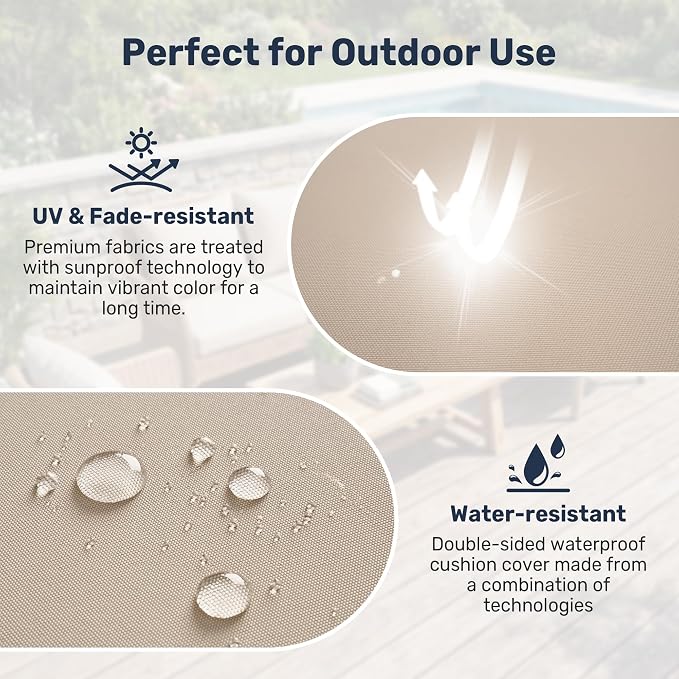 UNIKOME Outdoor Seat Cushions 19 X 19 Inch - Water-Resistant & Fade Resistant, Removable Cover Patio Furniture Cushions for Chair, Sofa, Couch, Wicker, Beige