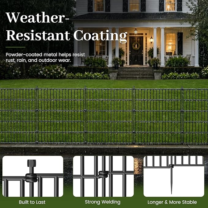 10 Panels No Dig Decorative Outdoor Garden Fence for Yard, 48 in(H) X 23.6 ft(L) Animal Barrier Fencing Rustproof Metal Wire Panel Border for Dog, Rabbits, and Patio Temporary Ground Stakes