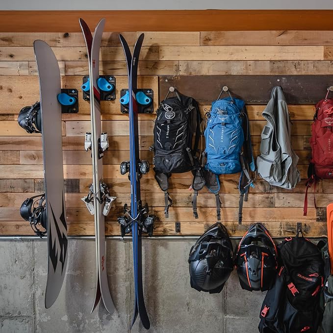 Gravity Grabber, The OG - Ski & Snowboard Wall Mount, Indoor Garage & Home Storage Organizer, Damage-Free Grip, Holds Skis/Boards/Poles/More, Space-Saving Premium Gear Rack, (Wood 3-Pack)