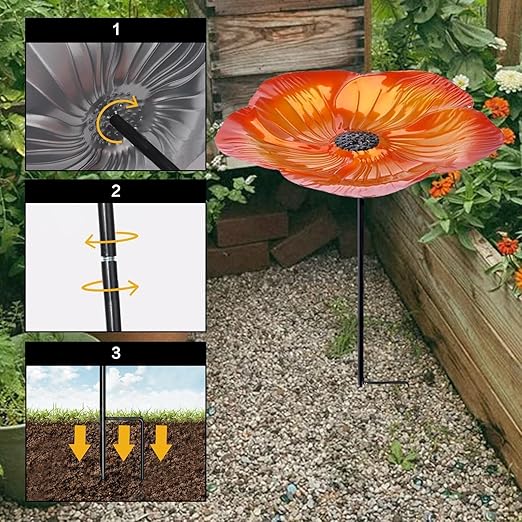 Bee Watering Station 1 Pack - Bird Bath Butterfly Cups with Flower Design, Weather-Resistant Metal Stakes Outdoor Garden Yard Decor (Yellow)