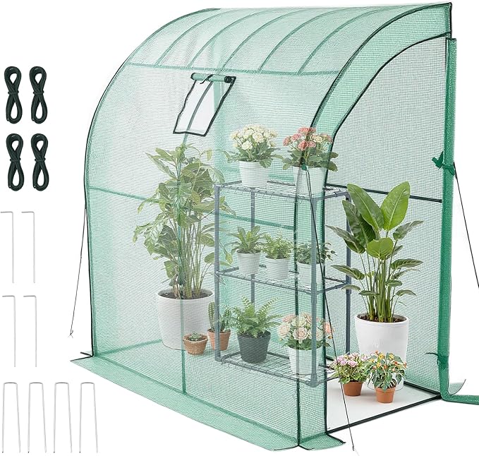 VEVOR Walk-in Greenhouse, 78" x 39.4" x 78.7" Greenhouse for Outdoors with Window, PE Cover, 3-Tier Shelf, Roll-Up Zipper Doors, Walk in Green House Kit, Portable Plant Garden Hot House for Backyard