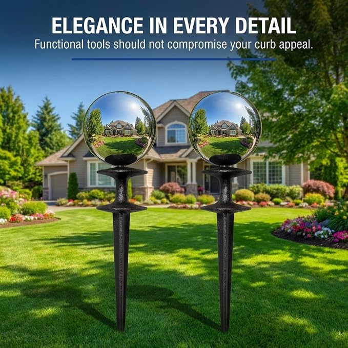 Lulu Decor, Garden Silver Gazing Ball Hose Guide, Set of 2 Strong and Decorative Hose Guide that Protects Your Plants While Providing Elegance to Your Garden