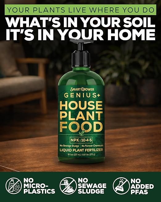 Plant Food for Houseplants, Instant Indoor Plant Fertilizer for Healthier Plants, Clean & Safe for Indoor & Outdoor Use, USA Made - Smart Grower Genius+ Easy Squirt Pump 8oz- 2 Pack Makes 192 Gallons